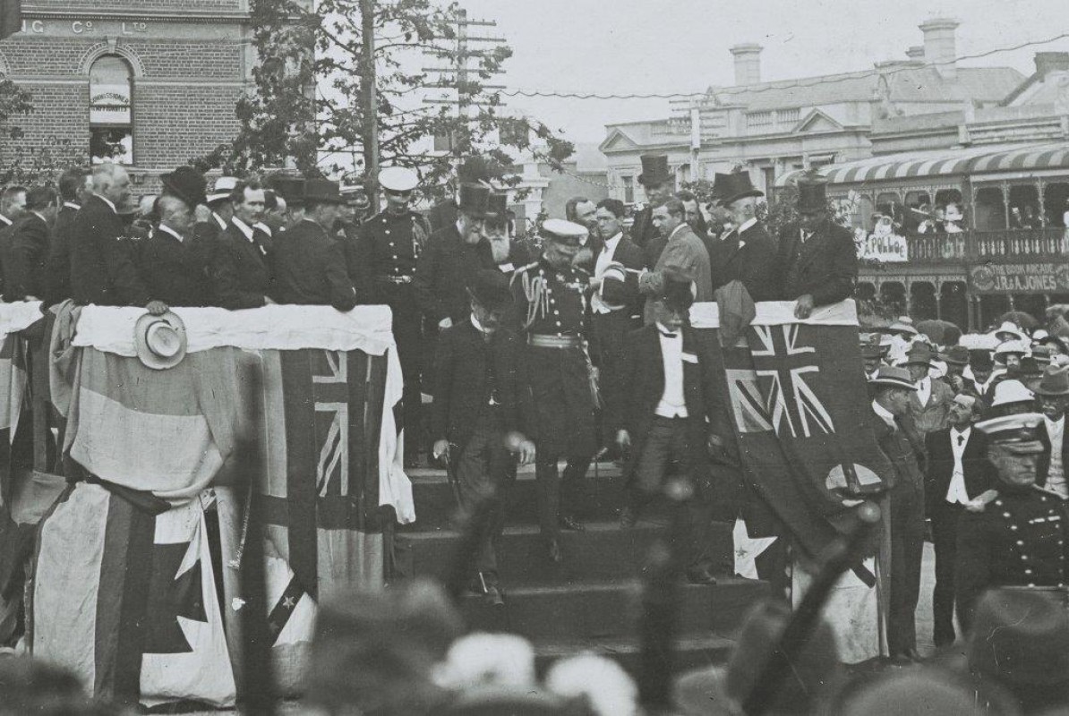 Lord Kitchener descending the dais after opening the South African Boer War Memorial - 1910