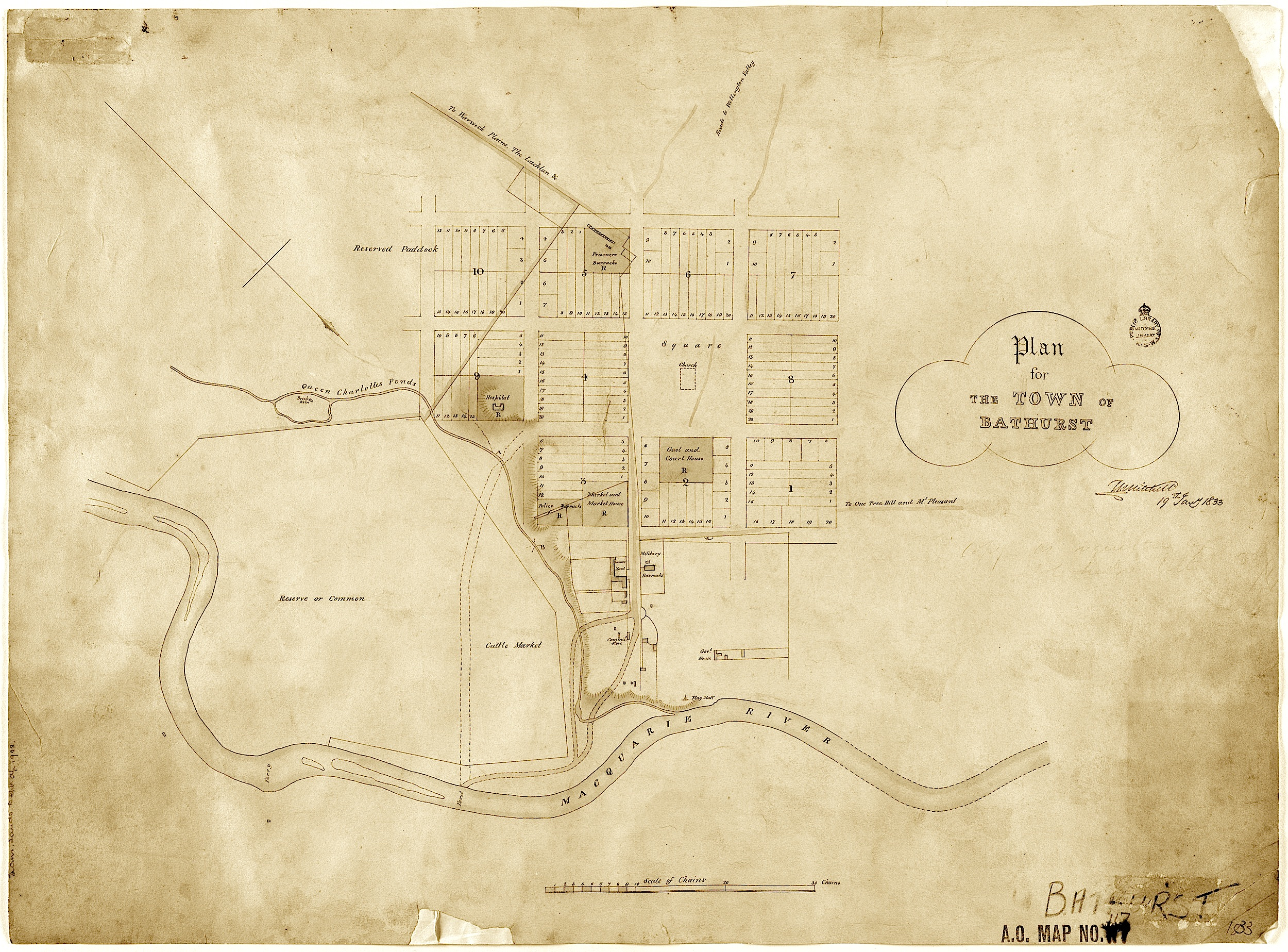 1833 - Mitchell Town Plan of Bathurst