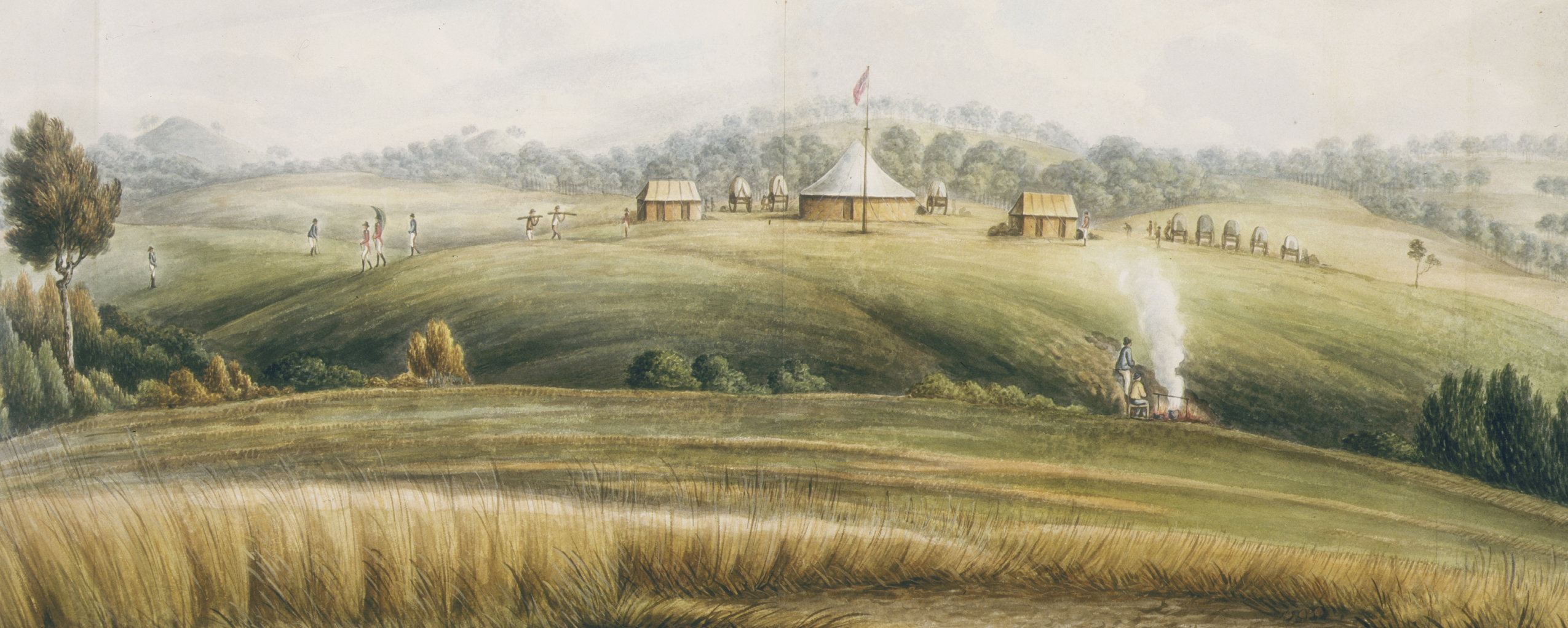 1815 - The Flagstaff on the Macquarie (Wambool) River Bank – John W. Lewin who travelled with Governor Macquarie to Bathurst